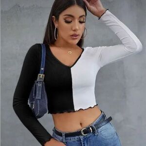 SHEIN Black and White Colorblock Crop Top